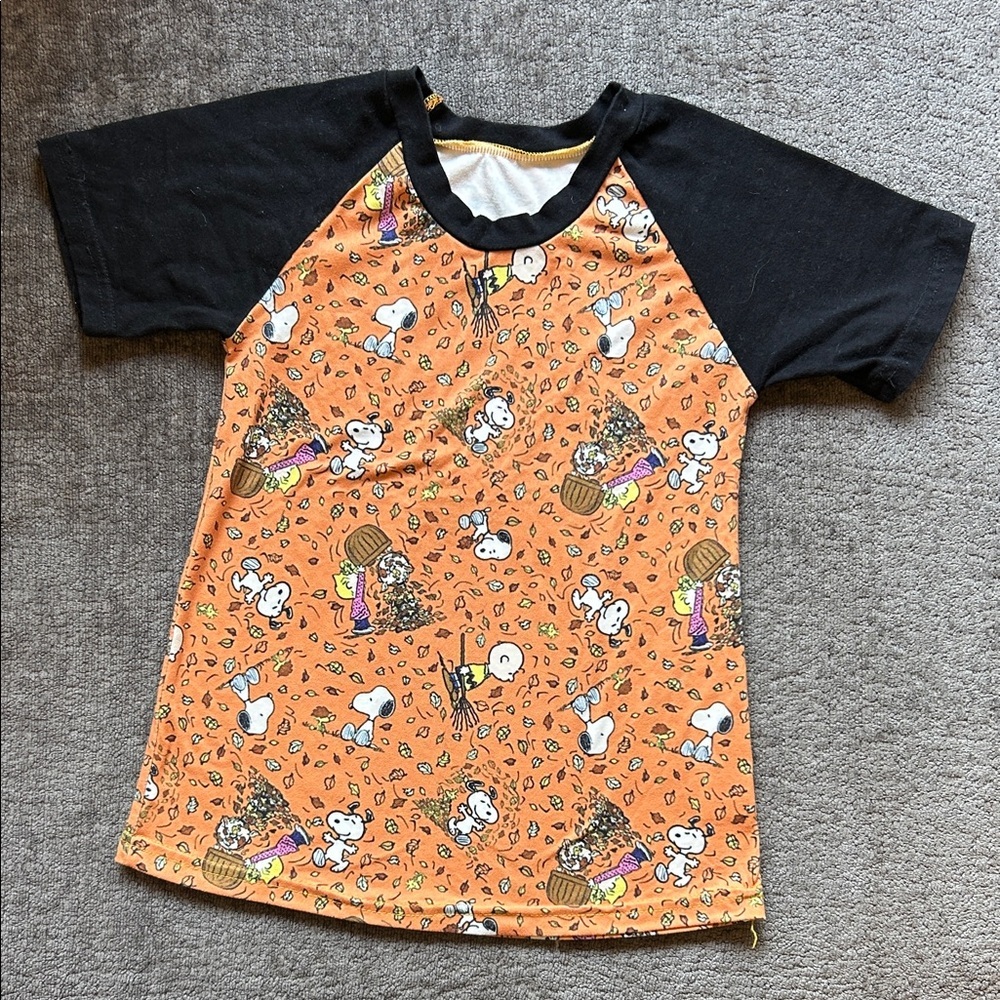 Snoopy Print Orange and Black Raglan T-Shirt